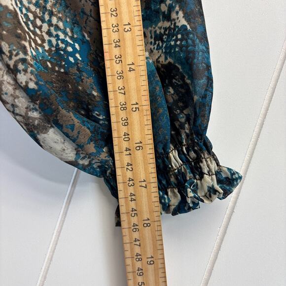 Vintage Valerie Stevens Womens Boho Animal Print Peasant Top Size M Brown Teal - Picture 6 of 9